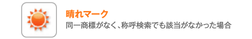 晴れマーク　同一商標がなく、称呼検索でも該当がなかった場合