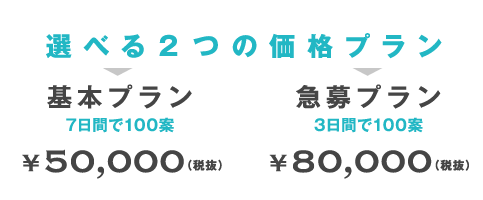 選べる価格プラン　基本プラン50,000円　急募プラン８０，０００円